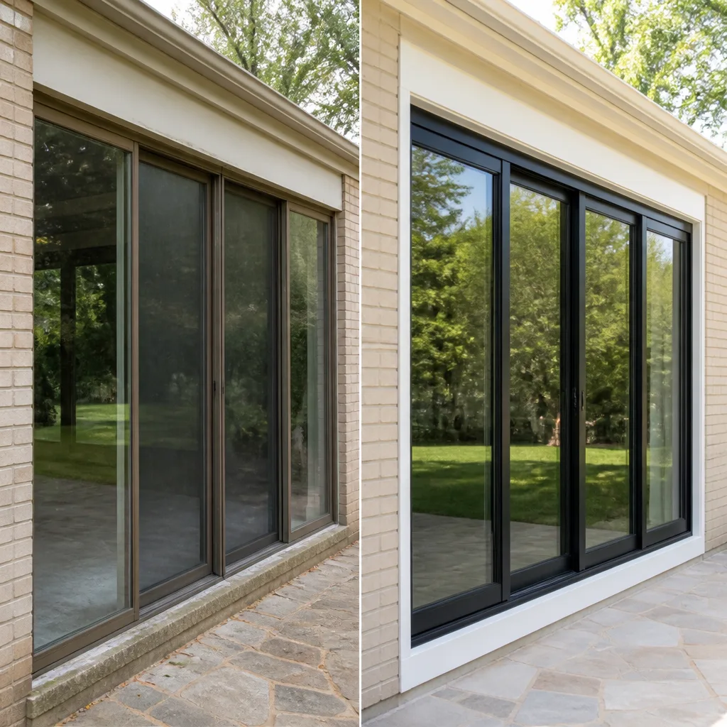 Before and after professional residential window and patio door replacement